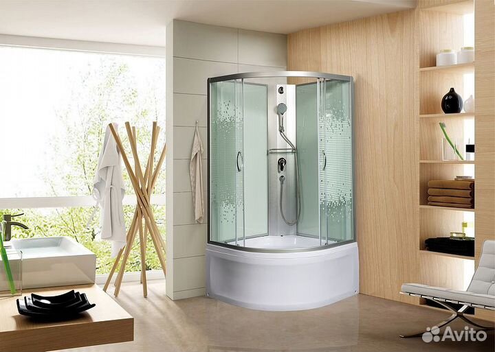 Душевая кабина Мономах XL Б/К 100x100x44 С мз 10000012112 стекло прозрачное с рисунком мозаика/профи