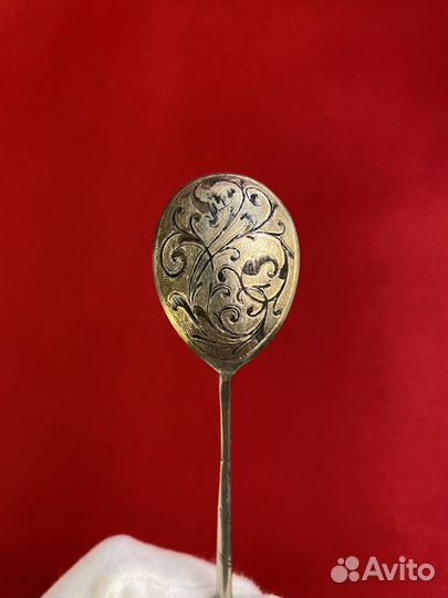 Царская чайная серебряная ложка с чернением