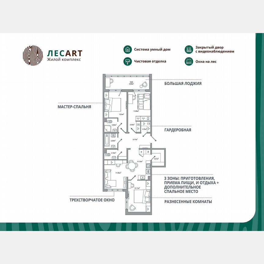 3-к. квартира, 88,5 м², 12/12 эт.
