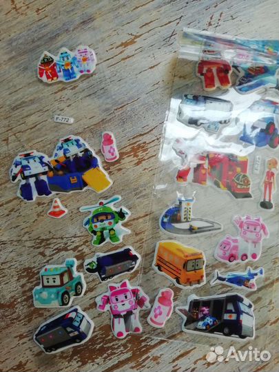 Наклейки Поли Робокар, Щенячий патруль, Скрепыши