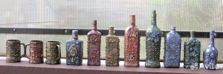 Стимпанк декорированные бутылки графины кружки