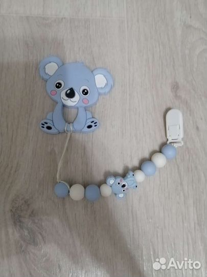 Держатель для пустышки силиконовый + грызунок