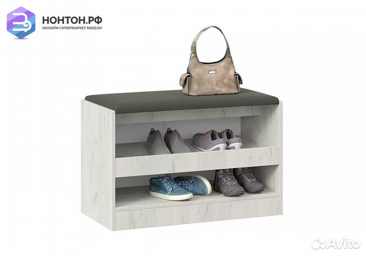 Тумба для обуви Агата дуб крафт белый / велюр серы