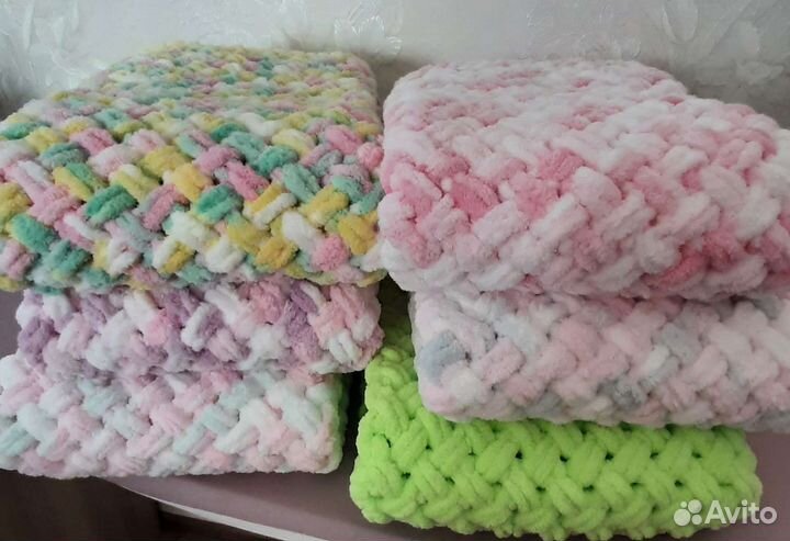 Плед детский, вязаный, плюшевый ручная работа