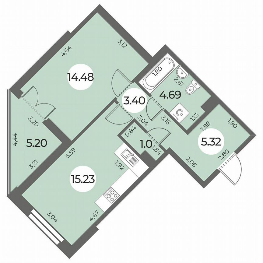 1-к. квартира, 46 м², 3/24 эт.
