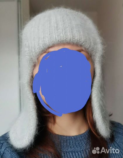 Шапка ушанка женская вязаная ангорка