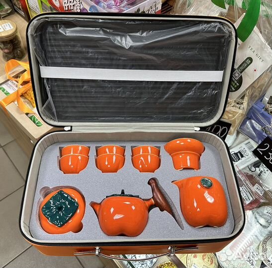 Китайский чайный сервиз Хурма подарок в чемодане