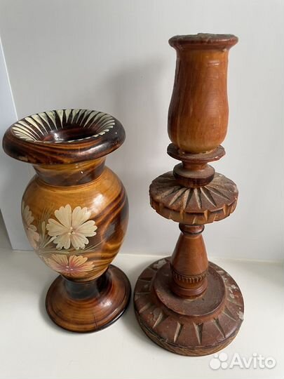 Ваза, подсвечник и кружка из дерева