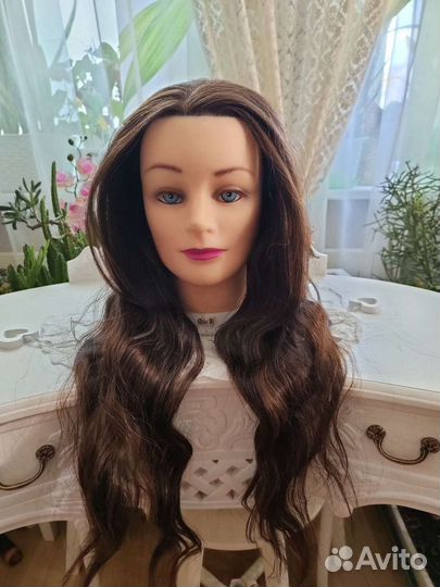 Болванка с натуральными волосами для парикмахера