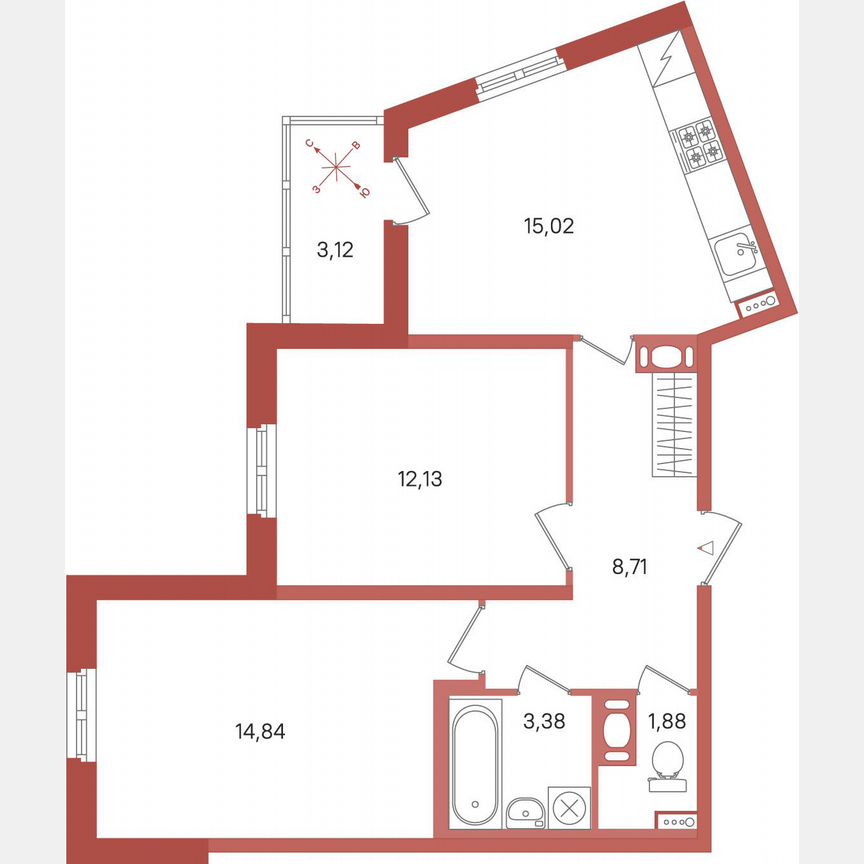 2-к. квартира, 57,5 м², 9/12 эт.