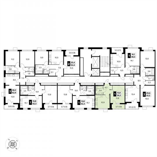 1-к. квартира, 34,3 м², 9/13 эт.