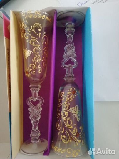 Бокалы, стекло, расписаны вручную