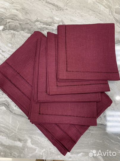 Скатерть салфетки льняные бордовые комплект