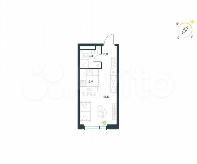 Квартира-студия, 24,8 м², 16/19 эт.