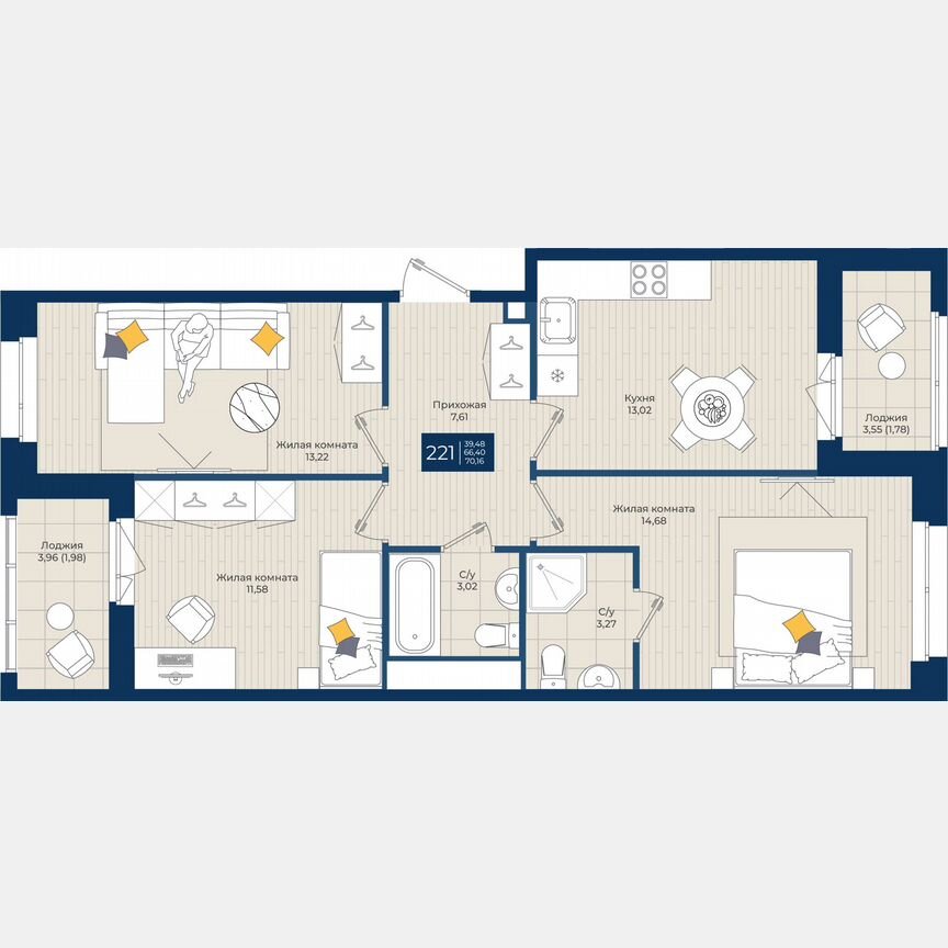 3-к. квартира, 70,2 м², 5/12 эт.