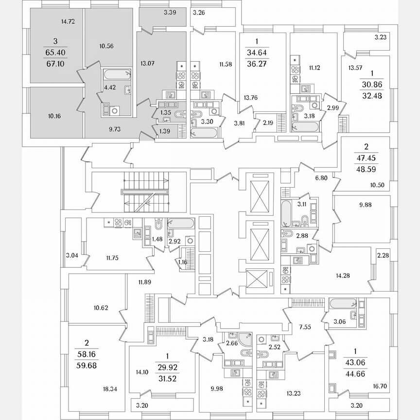 3-к. квартира, 67,1 м², 19/23 эт.
