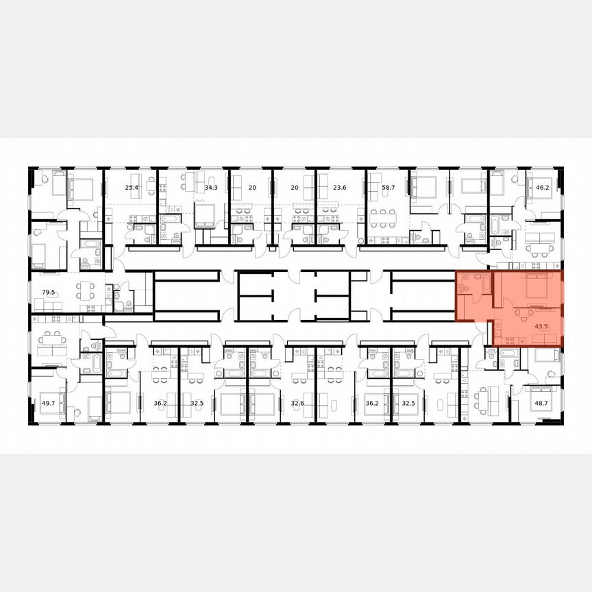 1-к. квартира, 43,5 м², 25/25 эт.