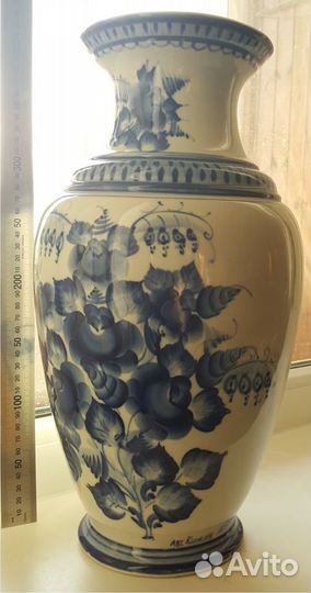 Гжель ваза большая оригинал ручной работы 1996 год