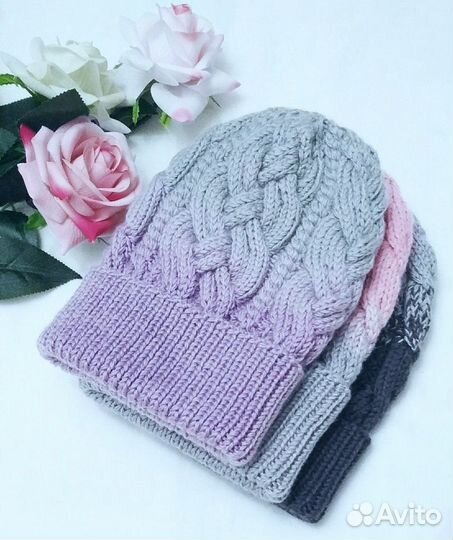 Женская вязаная шапка с градиентом (переходом цвет