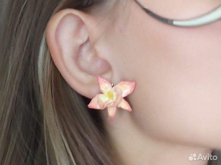 Серьги, подвески, заколки цветы орхидеи глина