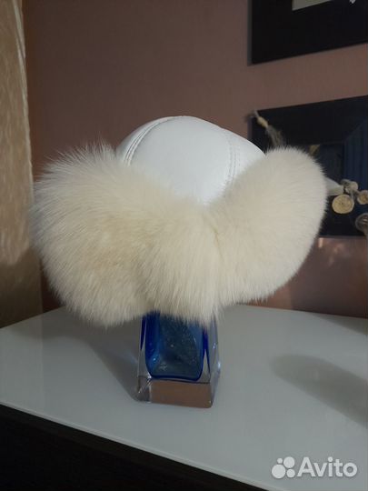 Шапка женская нат кожа и мех песца