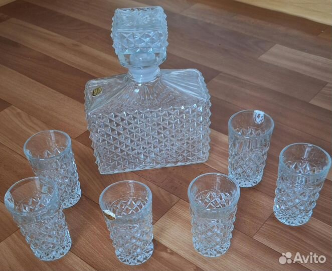 Хрустальный штоф+ 6 высоких рюмок bohemia