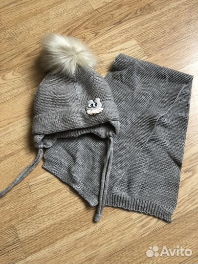 Комплект шапка и шарф для девочки на 1 год