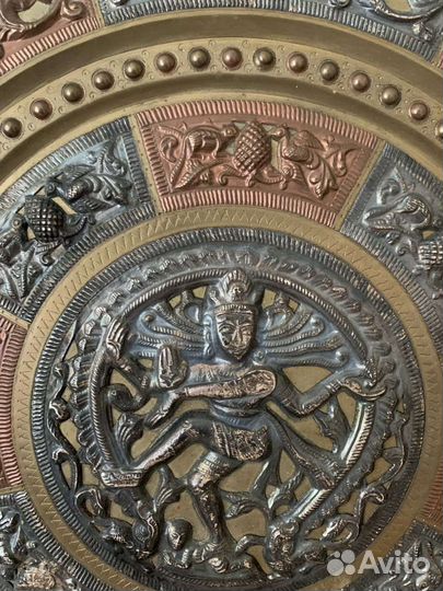 Огромная бронзовая настенное панно Шива 33,5 см