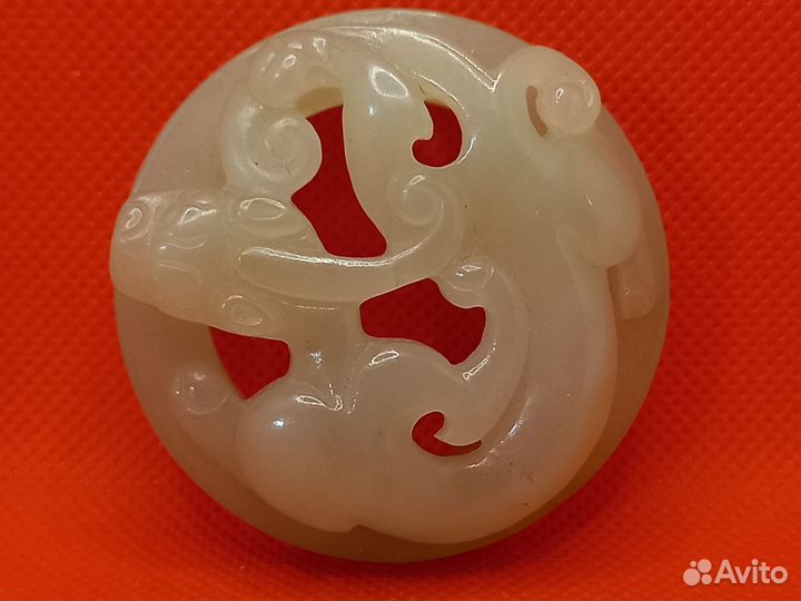 Старинный Дракон-оберег, нефрит,Китай19в