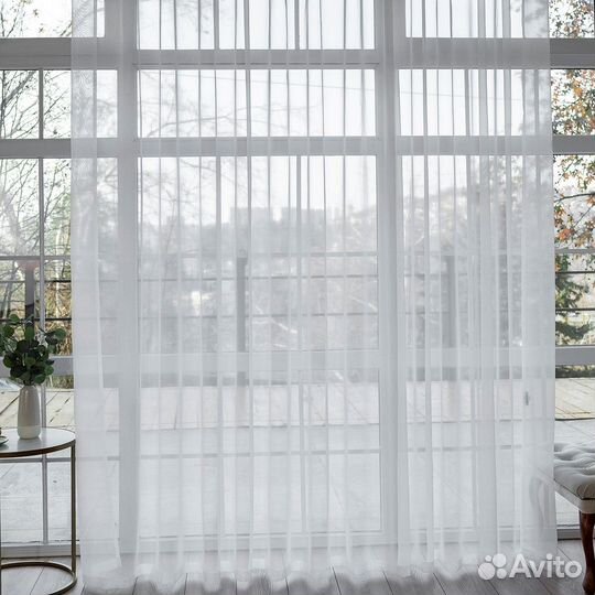 Тюль вуаль белый готовый на окна пошив