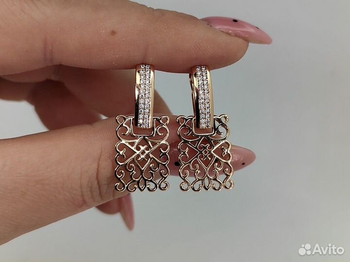 Серьги ажурные, покрытие золото
