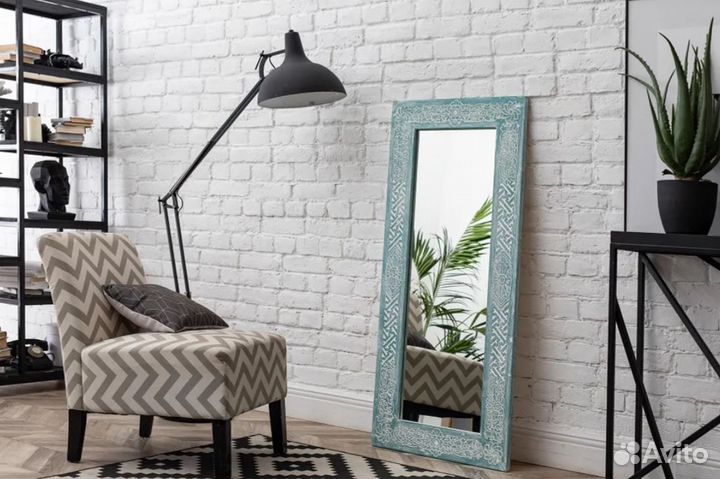 Зеркало в раме из массива 62х142 см бирюзовое