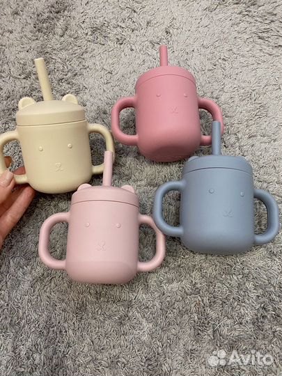 Силиконовый поильник - кружка «Мишка» (пудровая)