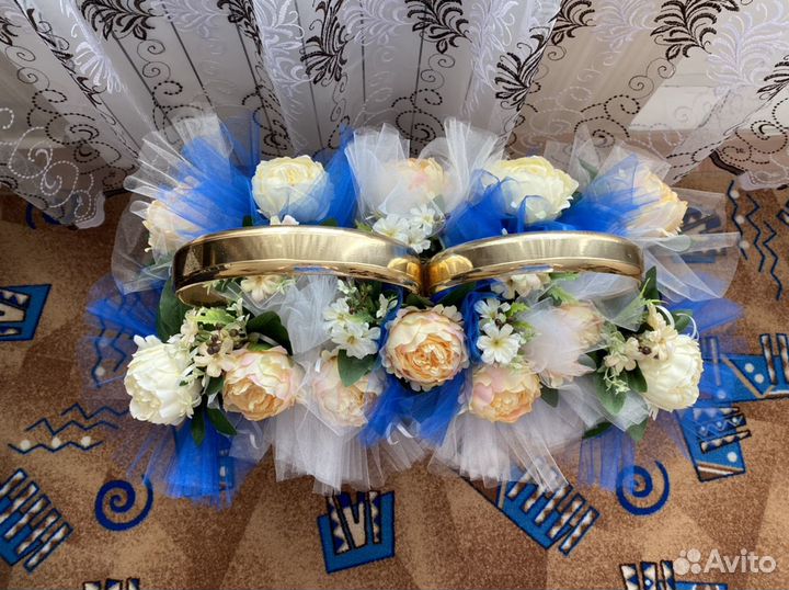 Свадебные украшения на машину Синий и Белый