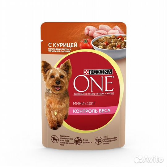 Purina ONE контроль веса, для взрослых собак мелки