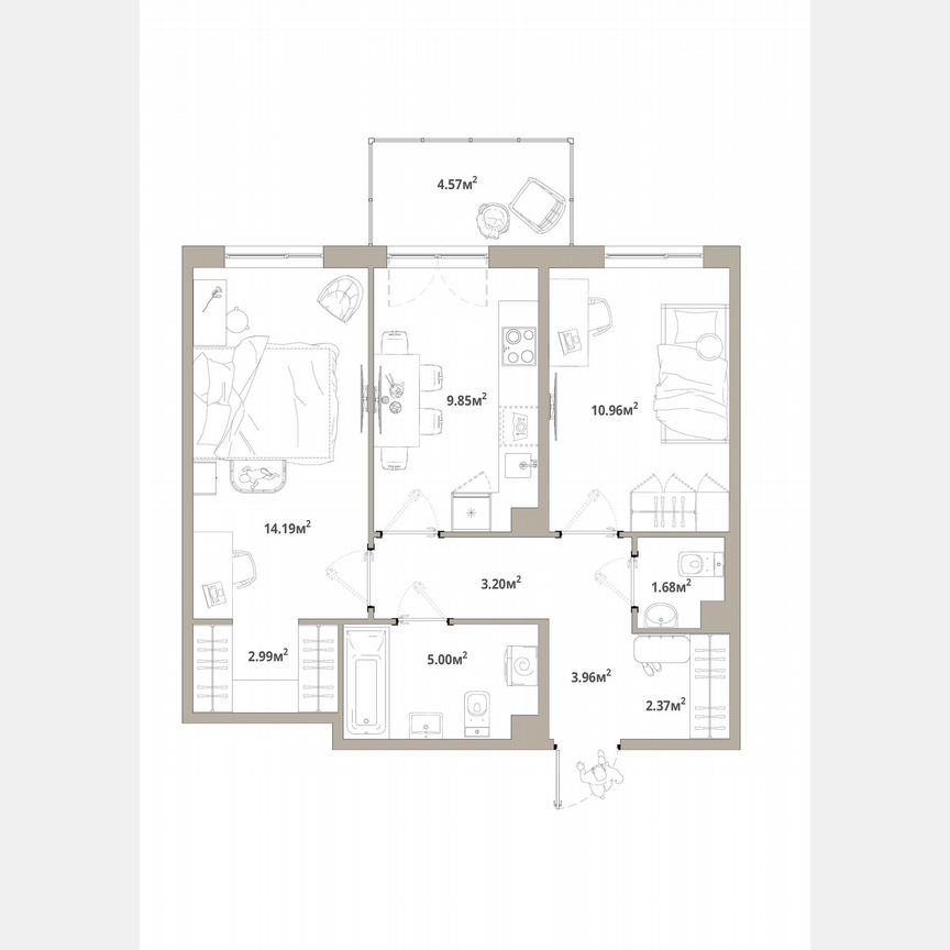 2-к. квартира, 55,6 м², 11/12 эт.