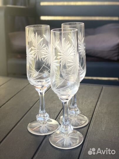 Бокалы хрустальные СССР винтаж цветы