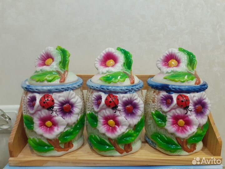 Набор 3 банки для сыпучих приправ