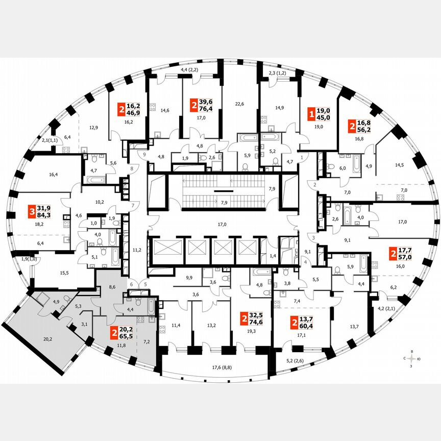 1-к. квартира, 65,5 м², 5/44 эт.