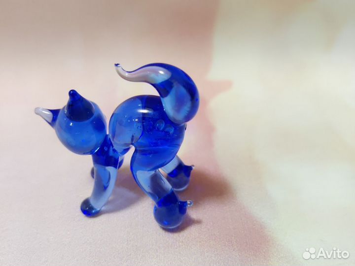 Стеклянная фигурка мини синий кот