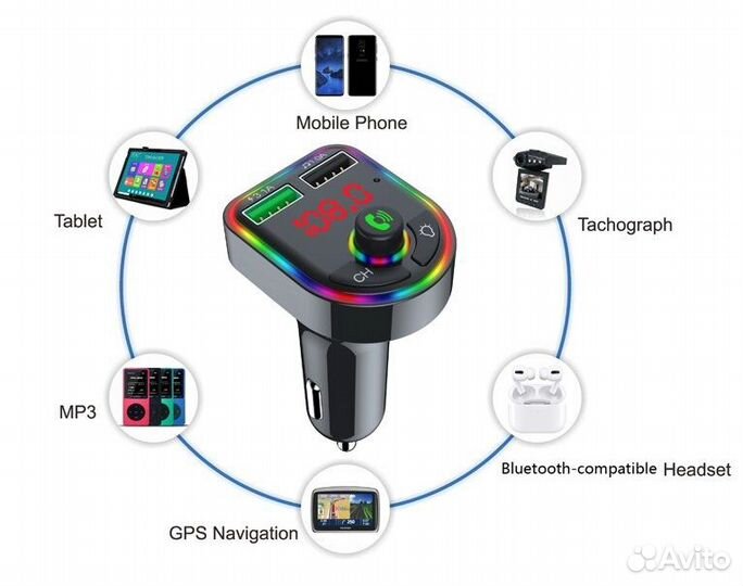 FM-трансмиттер, модулятор, Bluetooth 5.0, новый