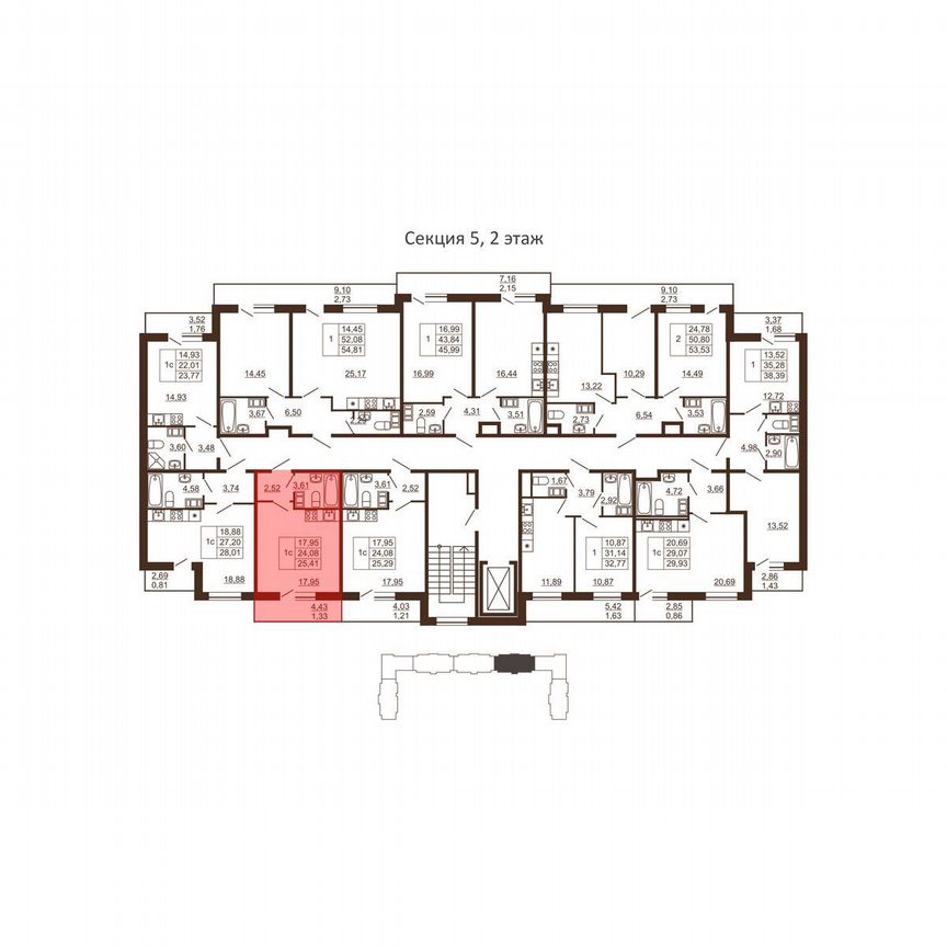 Квартира-студия, 25,4 м², 6/6 эт.