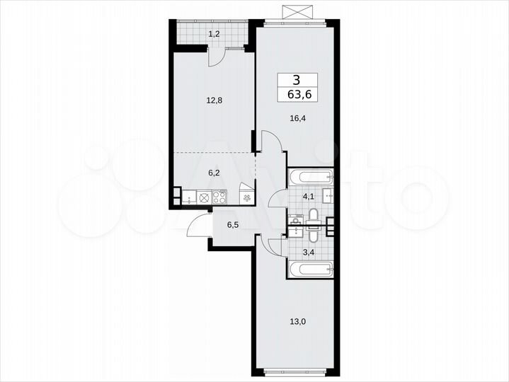 3-к. квартира, 63,6 м², 11/15 эт.