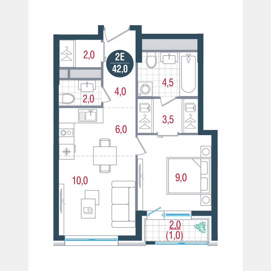 1-к. квартира, 42 м², 27/32 эт.
