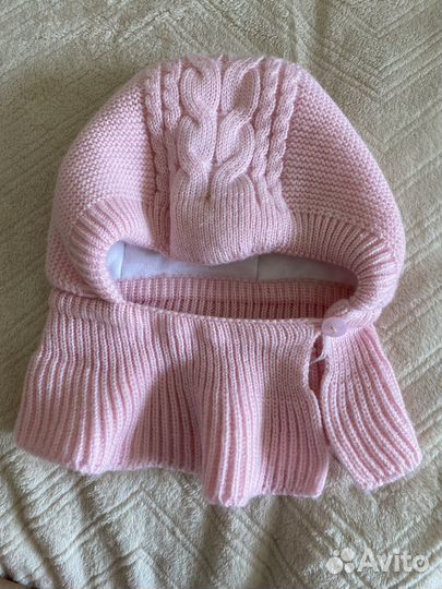 Шапка шлем детская зимняя розовая р.44-46