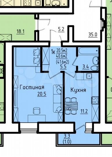 1-к. квартира, 41,6 м², 11/16 эт.