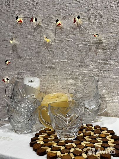 Хрустальная компотница с кружками и половником
