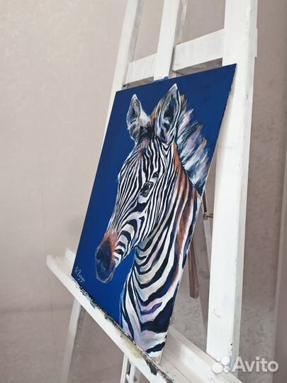 Картина Зебра холст на картоне акрил 30 х 40 см