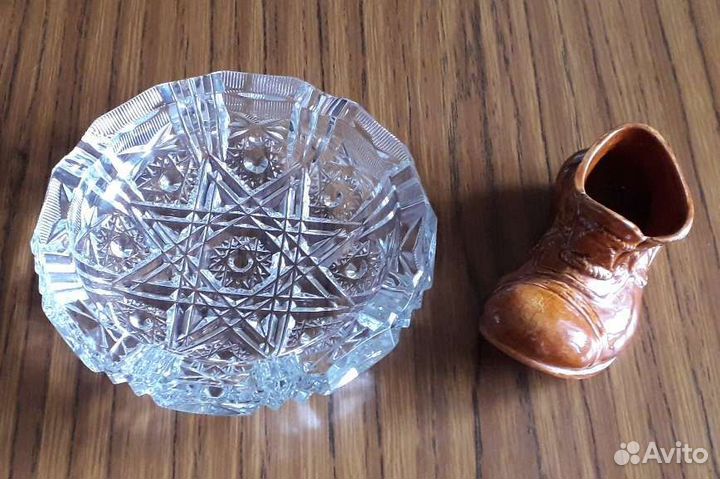 Пепельница хрустальная и керамическая