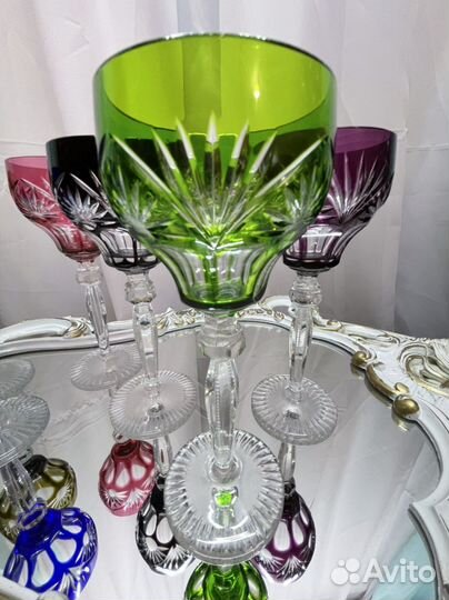 Старинные бокалы, цветной хрусталь 60-70гг